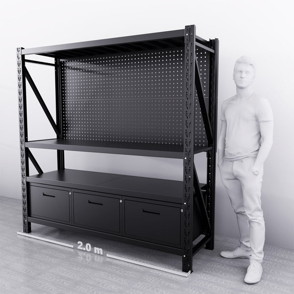 2m(L) 3-Drawer Steel Pegboard Workbench