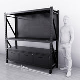 2m(L) 3-Drawer Steel Pegboard Workbench