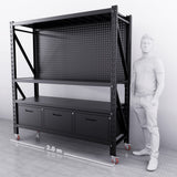 2m(L) 3-Drawer Steel Pegboard Workbench