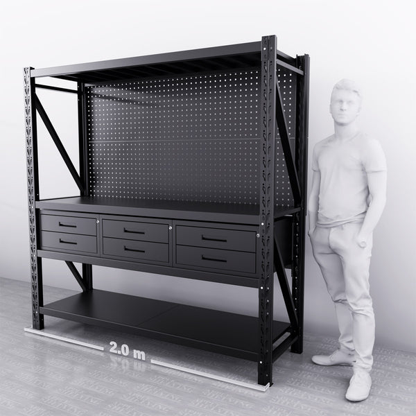 2m(L) 6-Drawer Steel Pegboard Workbench