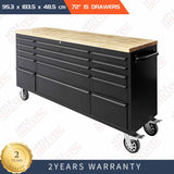 72'' 15-Drawer Stainless Steel Toolbox Cabinet With Timber Top
