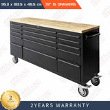 72'' 15-Drawer Steel/Stainless Steel Toolbox Cabinet With Timber Top