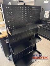 Single-Sided Steel Pegboard Display Stand with Shelves