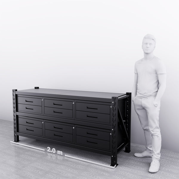 2m(L) 12-Drawer Steel Workbench