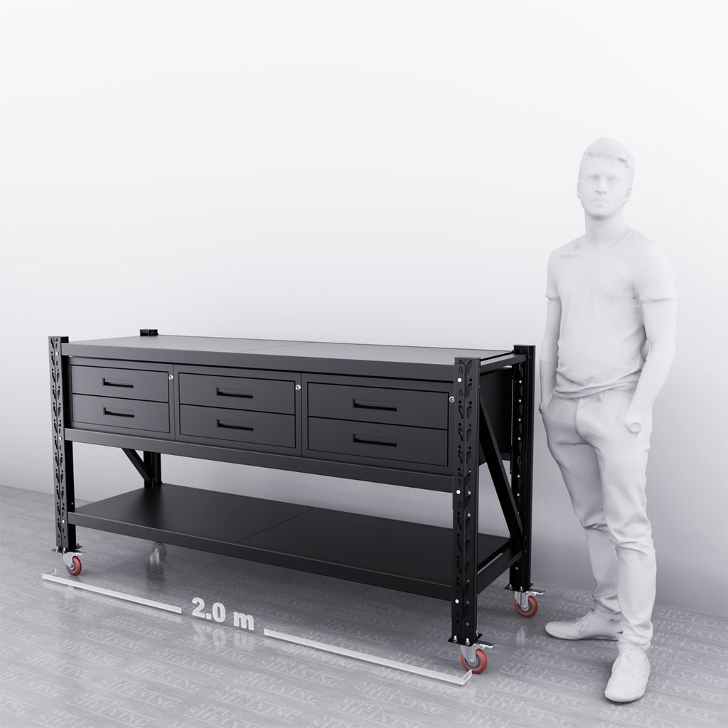 2m Steel Workbench with 6 Drawers – Heavy-Duty, Modular Storage for ...