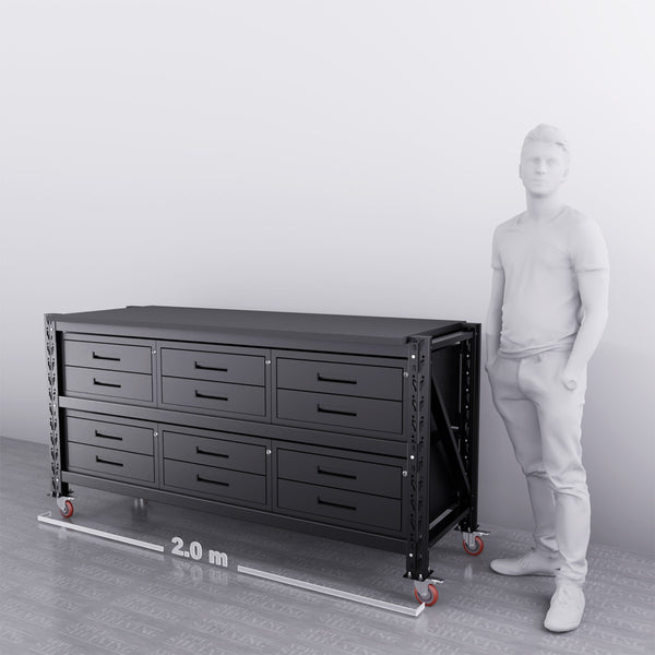 2m Steel Workbench with 12 Drawers – High-Capacity, Modular Tool ...
