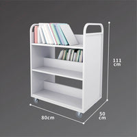 3-Tier Steel Book Cart T-Shaped Shelves With Wheels