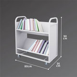 2-Tier Steel Book Cart V-Shaped Shelves With Wheels