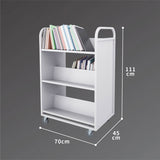 3-Tier Steel Book Cart W-Shaped Shelves With Wheels