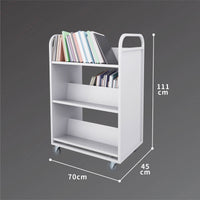 3-Tier Steel Book Cart W-Shaped Shelves With Wheels