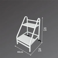 2 Step Steel Ladder 100kg White With Wheels