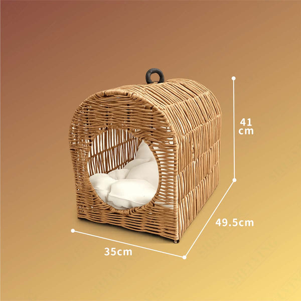 Wicker Cat House / Small Dog Bed with Cushion
