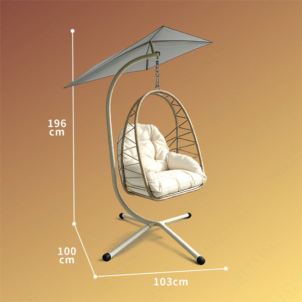 Single Hanging Egg Chair with Canopy | PE Rattan Rope Swing Chair