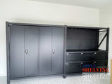 9-Drawer Steel Pegboard Workbench w 2 Cabinets on shelf
