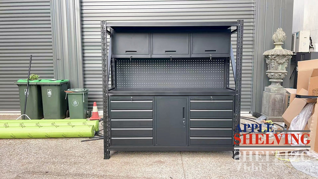 2m Steel Workbench with 10 Drawers & 4 Cabinets – Pegboard, Modular ...