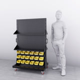 Double-Sided Mobile Steel 4-Pegboard & 2-Louvre Panel Stand