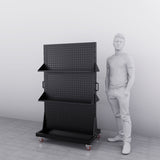 Double-Sided Mobile Steel 4-Pegboard & 2-Louvre Panel Stand
