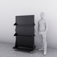 Double-Sided Mobile Steel 4-Pegboard & 2-Louvre Panel Stand