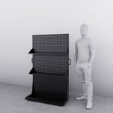 Single-Sided Steel Pegboard Display Stand with Shelves