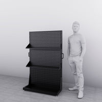 Single-Sided Steel Pegboard Display Stand with Shelves