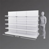 Double-Sided White Supermarket Gondola Shelving