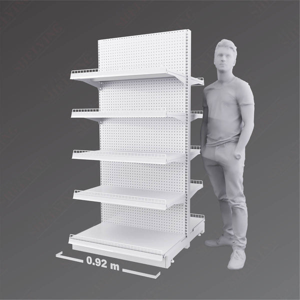 Double-Sided White Supermarket Gondola Shelving