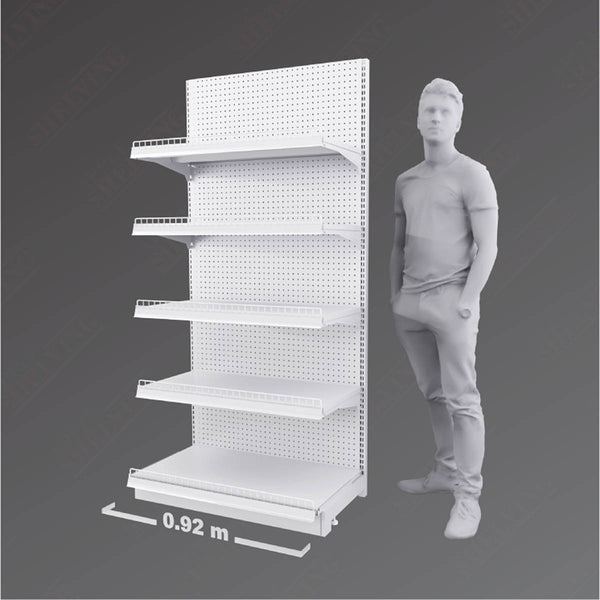 Single-Sided White Supermarket Gondola Shelving