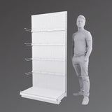 Single-Sided White Gondola Pegboard Stand with Display Hooks