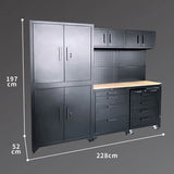 228cm(L) Steel Garage Pegboard Workbench Cabinet System
