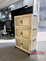 3-Tier Stackable Plastic Storage Cabinet with Wheels