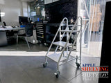 3 Step Steel Ladder 100kg White With Wheels