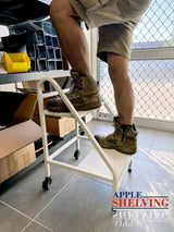 2 Step Steel Ladder 100kg White With Wheels
