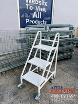 3 Step Steel Ladder 100kg White With Wheels