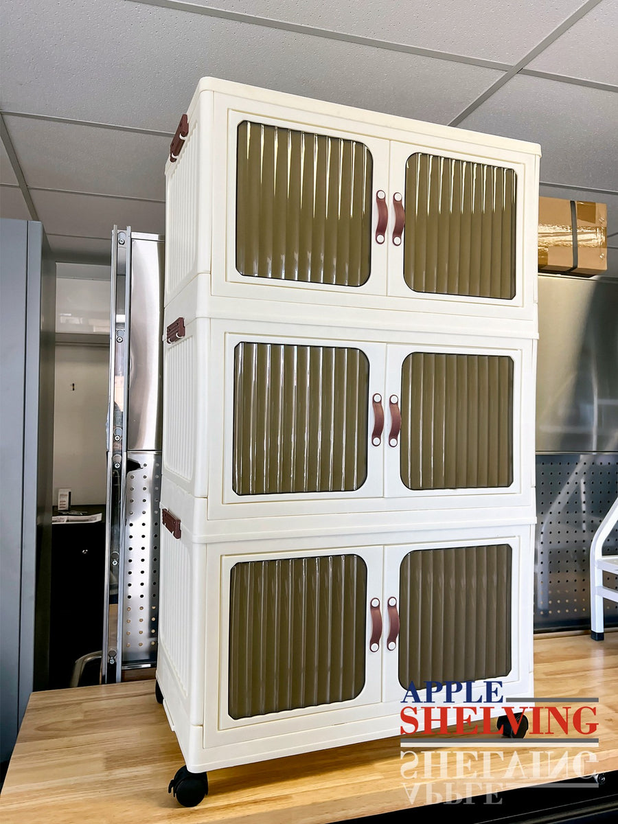 3-Tier Stackable Plastic Storage Cabinet with Wheels – Dustproof & 30kg ...