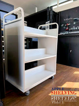 3-Tier Steel Book Cart T-Shaped Shelves With Wheels