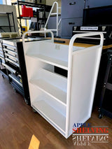 3-Tier Steel Book Cart W-Shaped Shelves With Wheels