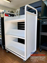 3-Tier Steel Book Cart W-Shaped Shelves With Wheels