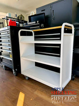 3-Tier Steel Book Cart Flat shelves With Wheels