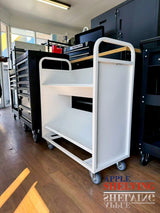 2-Tier Steel Book Cart V-Shaped Shelves With Wheels