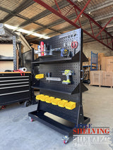 Double-Sided Mobile Steel 4-Pegboard & 2-Louvre Panel Stand