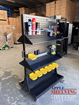 Double-Sided Mobile Steel 4-Pegboard & 2-Louvre Panel Stand