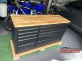55'' 10-Drawer Steel Toolbox Trolley With Timber Top