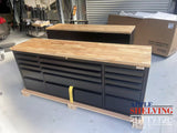 72'' 15-Drawer Black Steel Toolbox Trolley With Timber Top