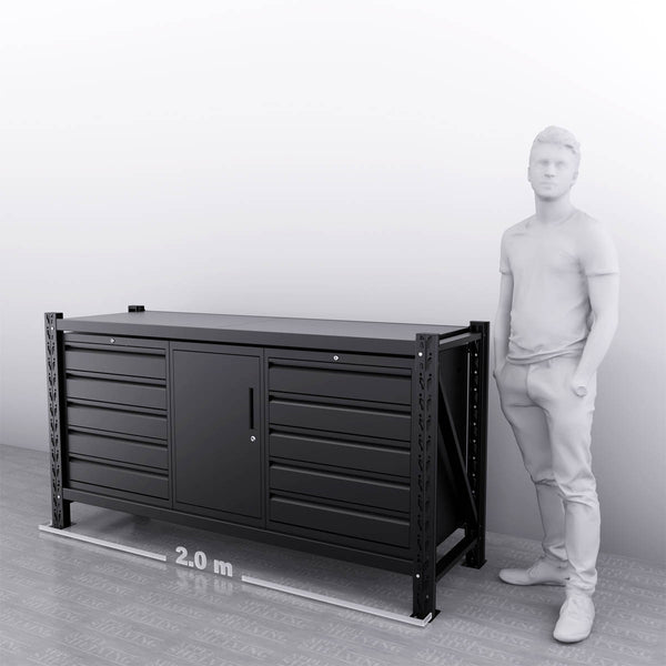 2m(L) 10-Drawer & Cabinet Steel Workbench