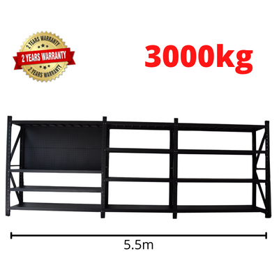 5.5m*2m*0.6m 3000KG Connecting Shelving With 2m Pegboard