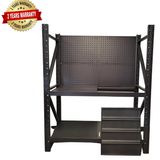 2-layered Steel Work Bench Garage Storage Table Tool Shop Shelf Pegboard Set - Apple shelving